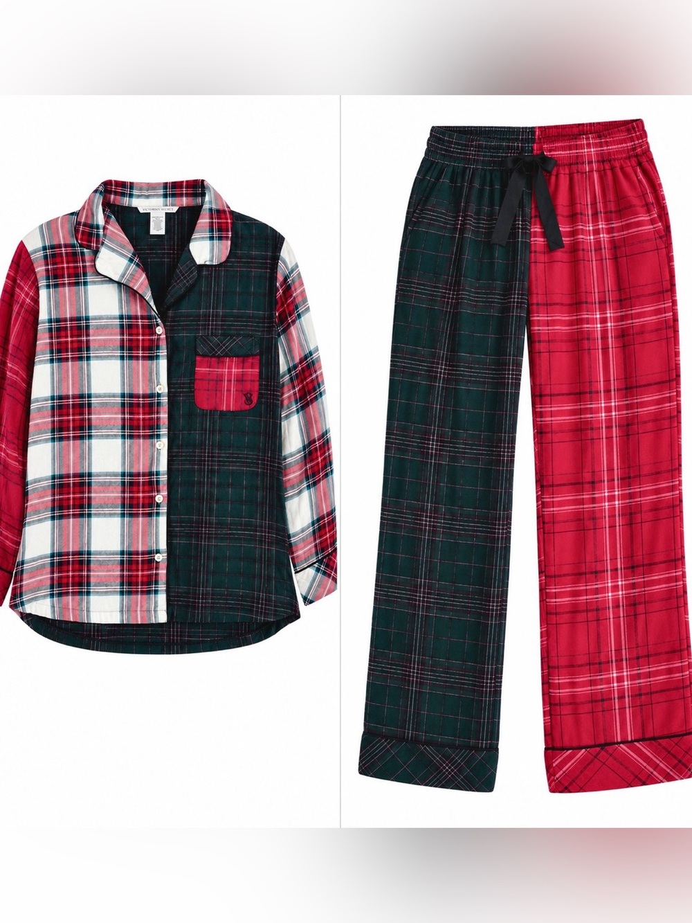 Kids Plaid Two-Tone Red & Green Pajama Set